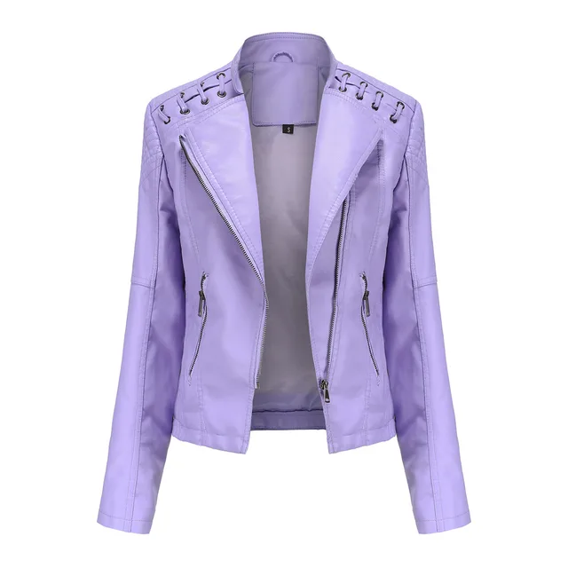 Slim Fit Thin Leather Coat Women's Motorcycle Clothing Light Platycodon Grandiflorum - Shop at LoveMi