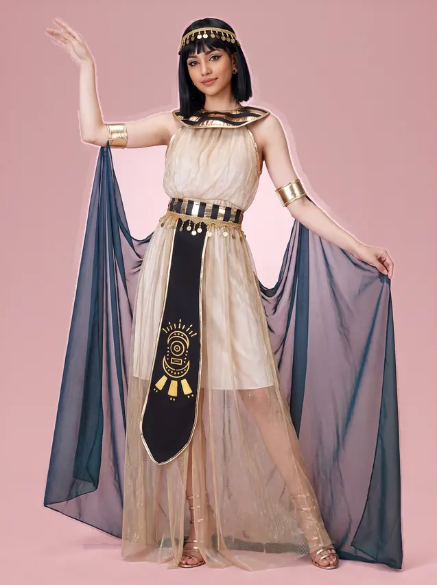 Egyptian Queen Cleopatra Costume Dress for Women Champagne Gold Gold & Ivory - Shop at LoveMi