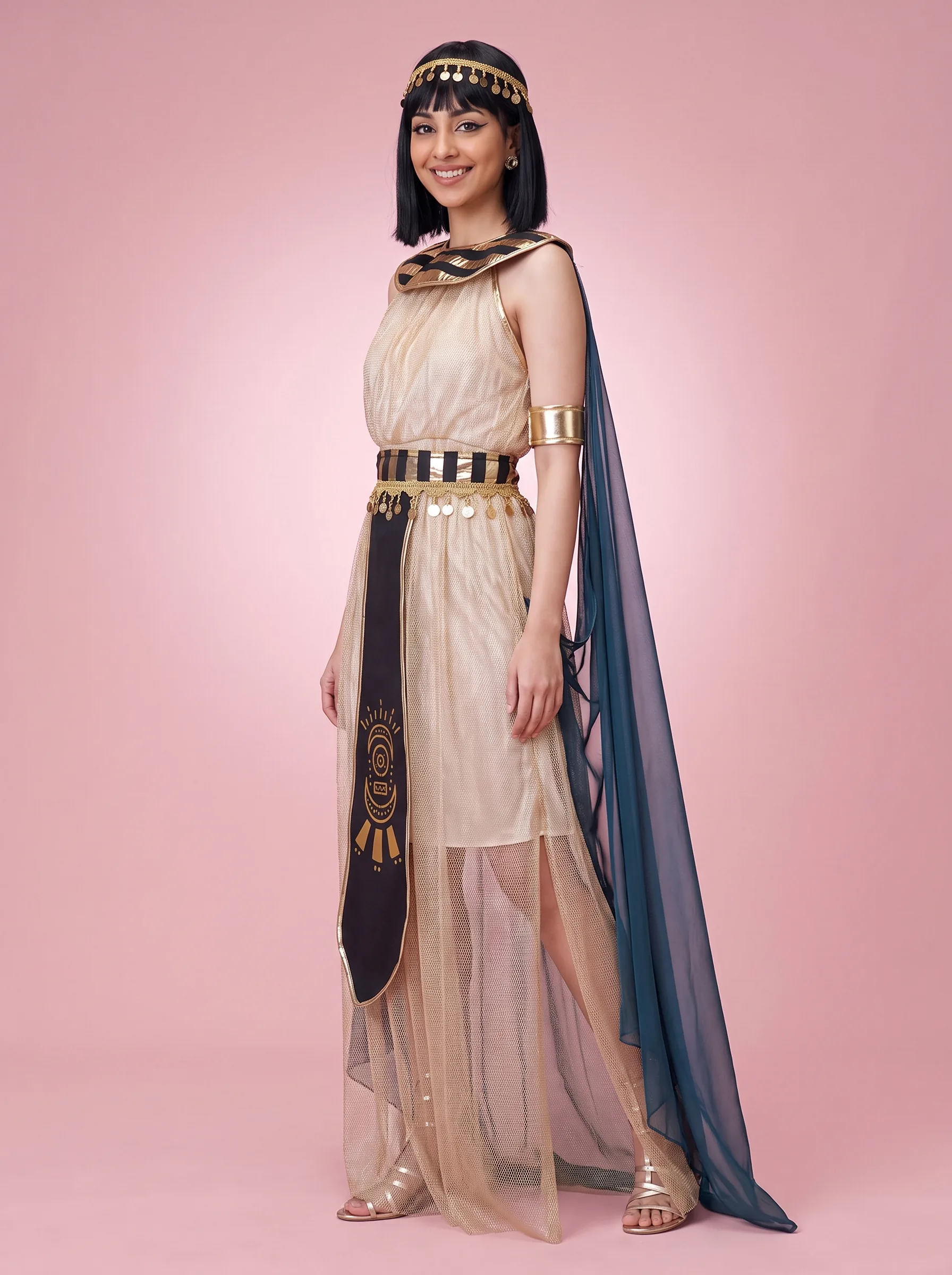 Egyptian Queen Cleopatra Costume Dress for Women - Champagne Gold - View 2