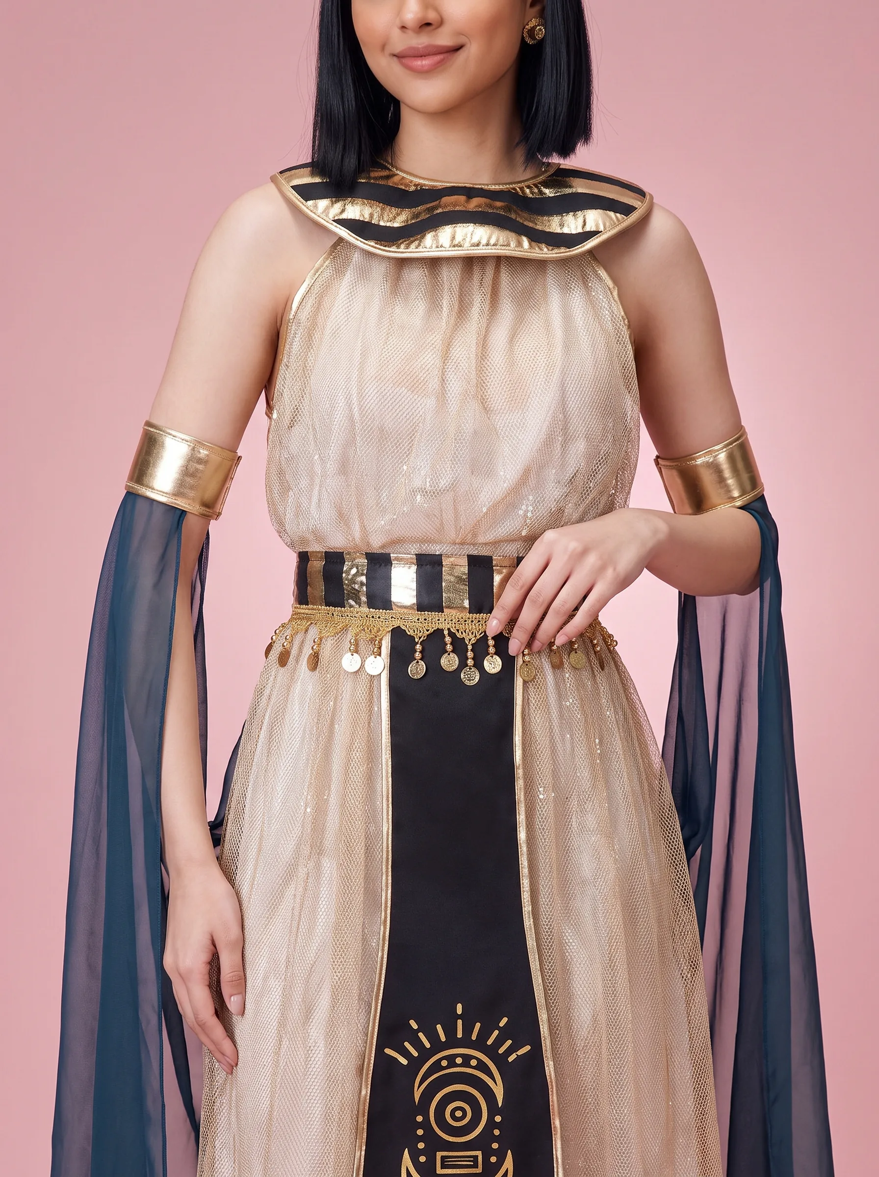 Egyptian Queen Cleopatra Costume Dress for Women - Champagne Gold - View 3