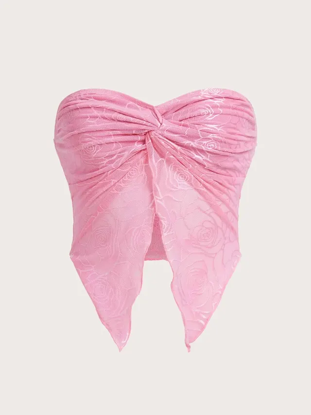 Mesh Stitching Chest Wrap Collar Backless Underwaist Women Pink - Shop at LoveMi