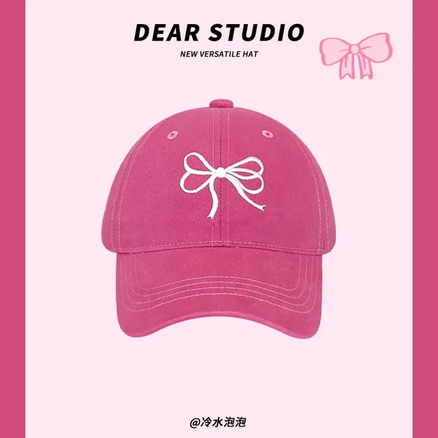 Bowknot Peaked Cap Female Sun Protection Double Tail Bow Pink - Shop at LoveMi