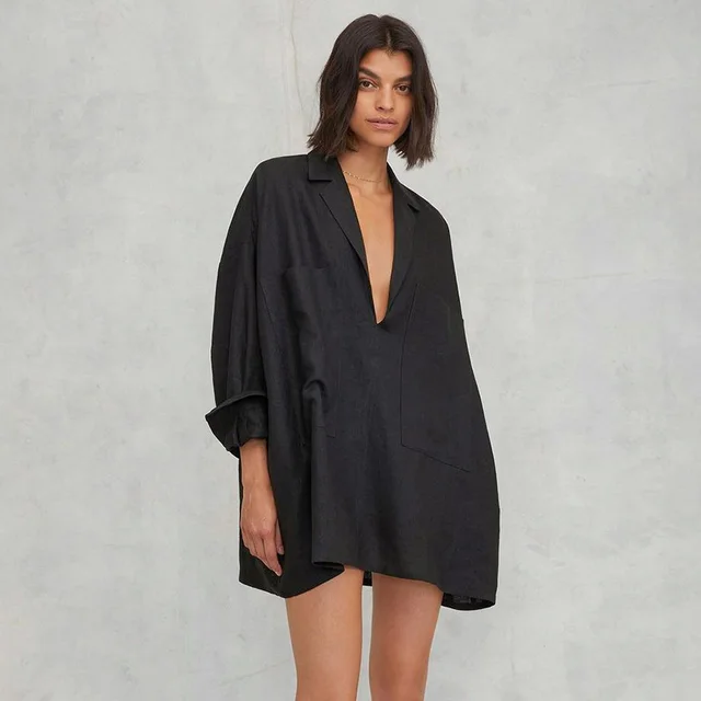 Sexy Deep V Nightdress Pure Cotton Short Women's Homewear Black - Shop at LoveMi