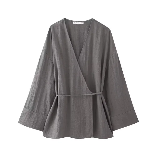 Casual Loose Tied Pajamas Trousers Suit Gray Top - Shop at LoveMi