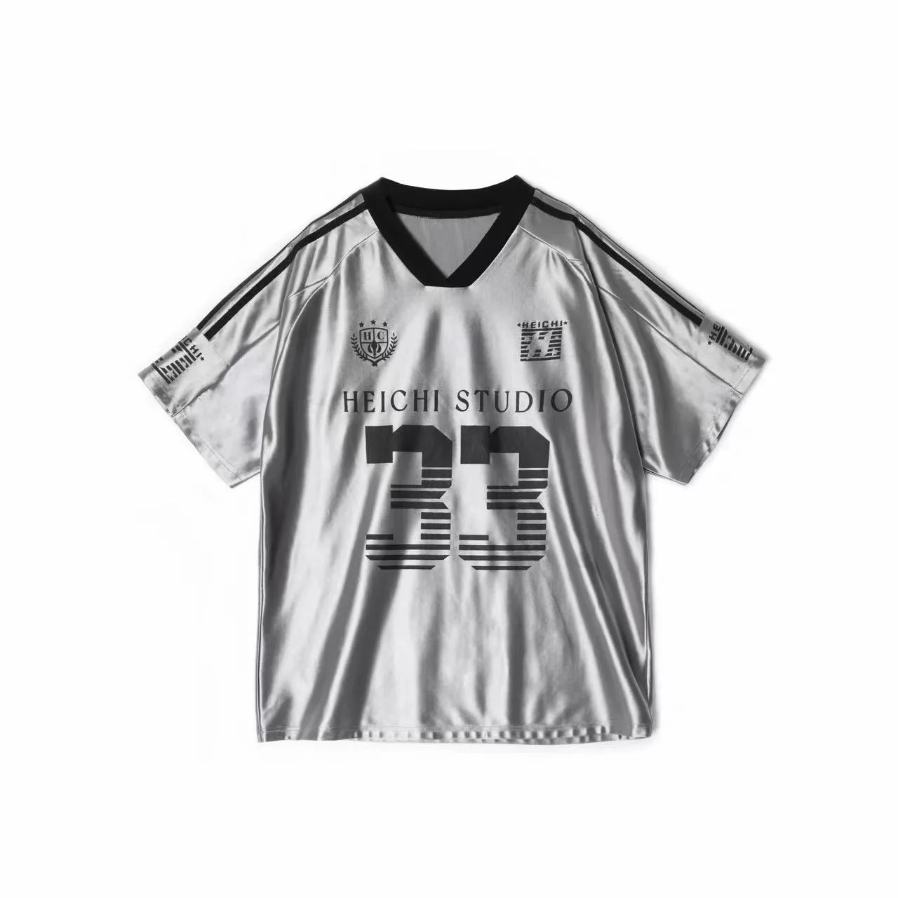 American V-neck Raglan Sleeves With Icy Short Sleeves - Silver Grey