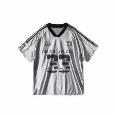 American V neck Raglan Sleeves With Icy Short Sleeves Silver - Shop at LoveMi