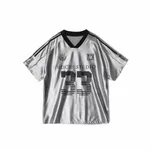 American V-neck Raglan Sleeves With Icy Short Sleeves - Silver