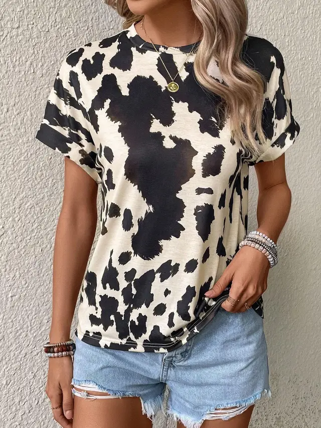 Leopard Print Plus Size Women's 3D Round Neck T shirt 3E5Z4Fu - Shop at LoveMi