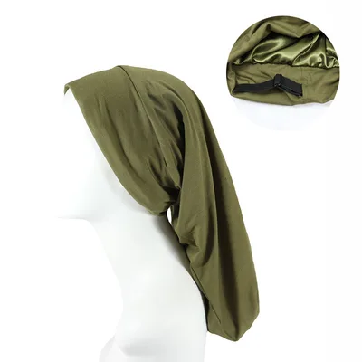 Women's Satin Satin Lined Adjustable Long Nightcap Army Green - Shop at LoveMi