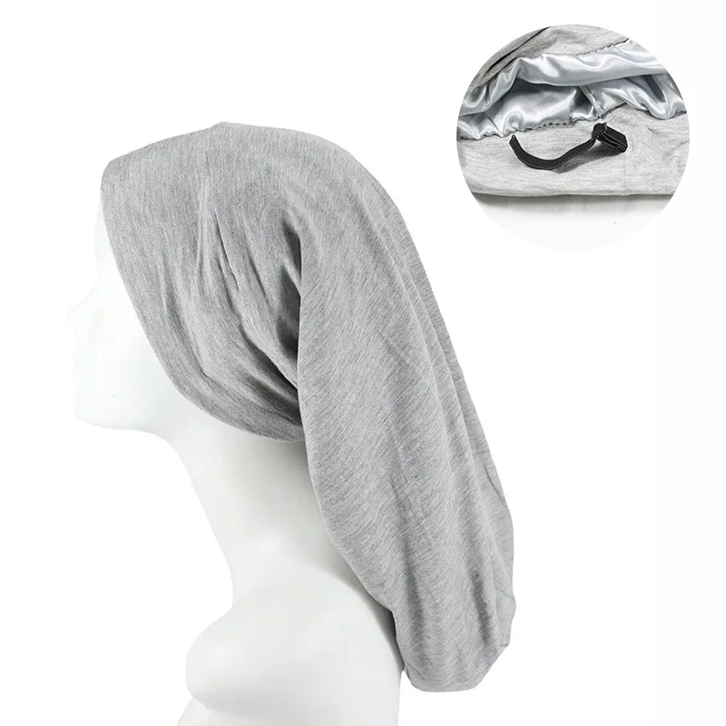 Women's Satin Satin Lined Adjustable Long Nightcap - Light Gray