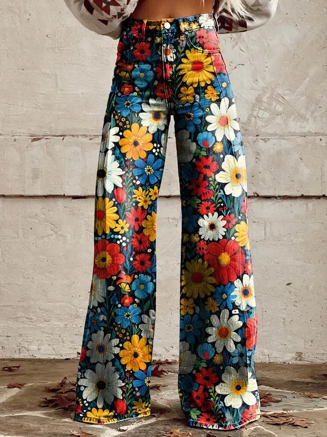 Women's Casual Pants Thin Imitation Jeans Wide Leg Awp1A242911Z - Shop at LoveMi