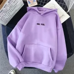 Women's Simple And Loose Oh Yes Printed Hooded Sweatshirt - Purple