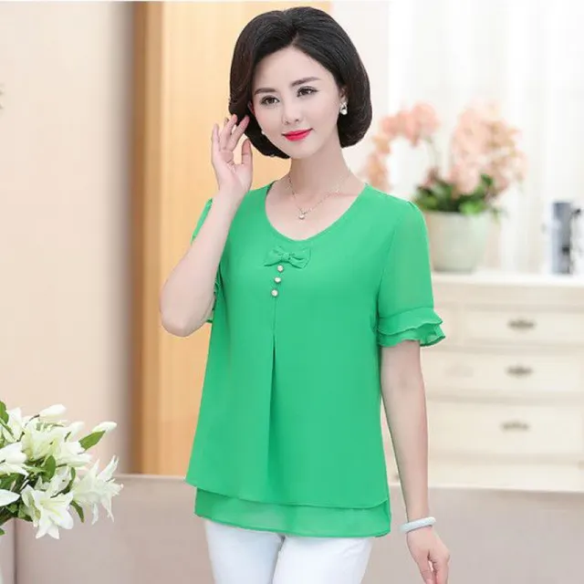 Mom Summer Clothes Chiffon Small Shirt Plus Size Loose Grass Green - Shop at LoveMi