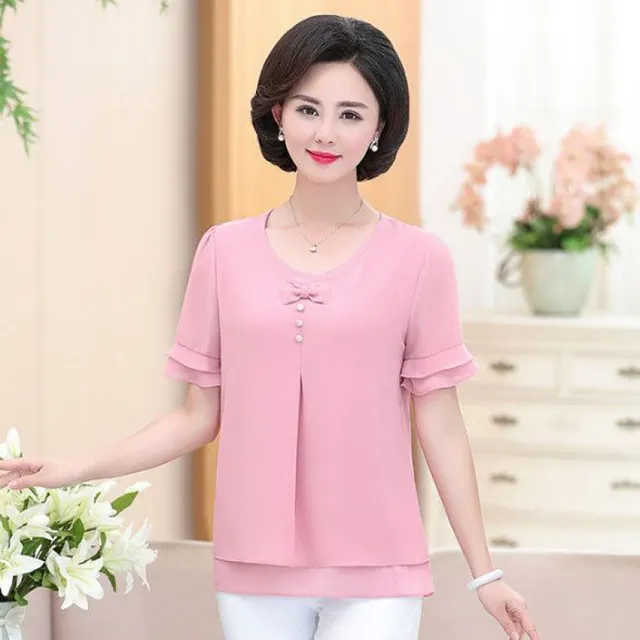 Mom Summer Clothes Chiffon Small Shirt Plus Size Loose Pink - Shop at LoveMi