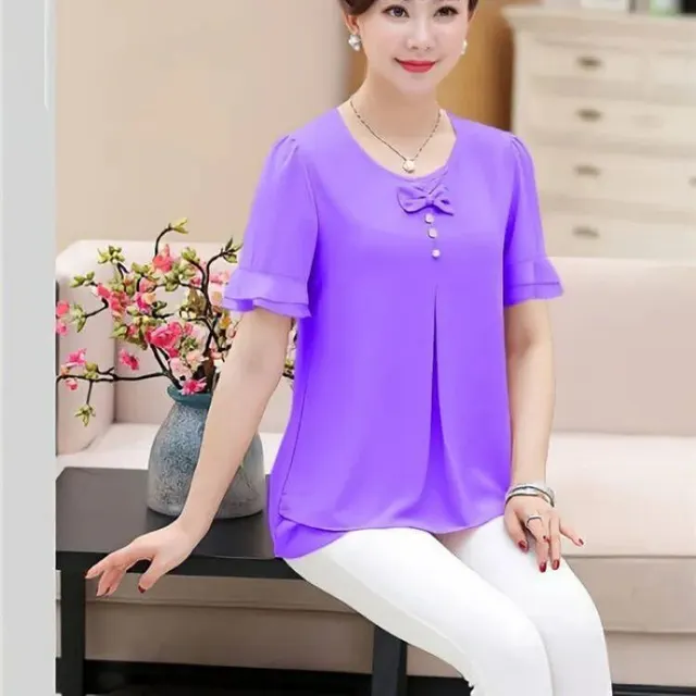 Mom Summer Clothes Chiffon Small Shirt Plus Size Loose Purple - Shop at LoveMi
