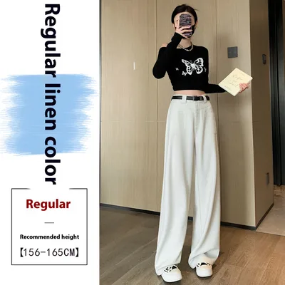 Women's Straight Loose High Waist Suit Wide leg Pants Linen Regular - Shop at LoveMi
