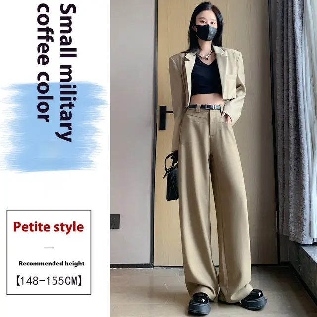 Women's Straight Loose High Waist Suit Wide leg Pants Military Coffee Little Man - Shop at LoveMi