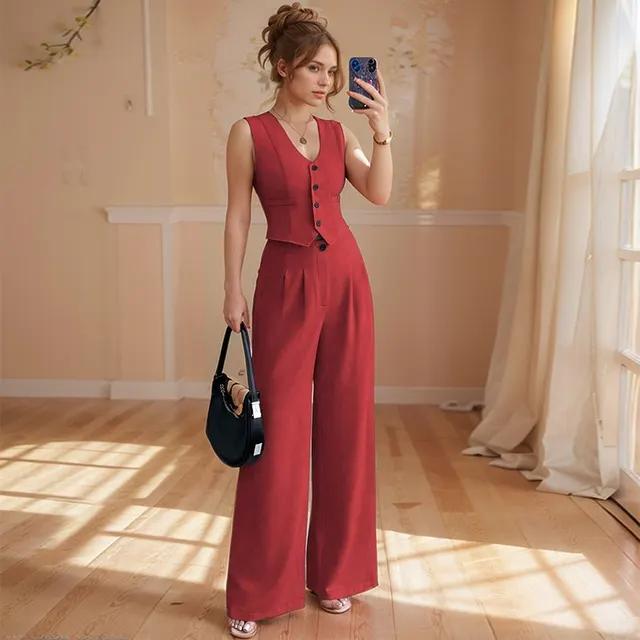 New Vest Trousers Patchwork Casual Suit Red - Shop at LoveMi