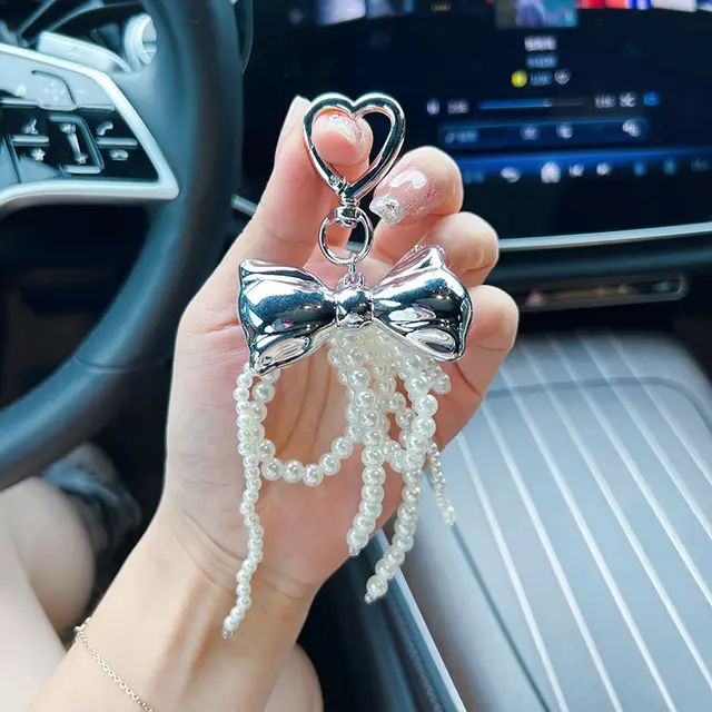 Beaded Bow Girl Ballet Windmill Keychain Bag Schoolbag Pendant White - Shop at LoveMi
