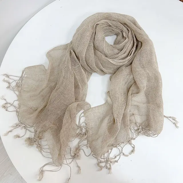 Cotton And Linen Scarf Women's Artistic Shawl Long Four Seasons Warm Full Hollow Tassel - Shop at LoveMi