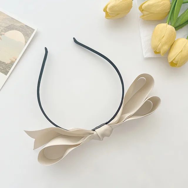 Simple High grade French Satin Bow Headband For Women Champagne Bow Headband - Shop at LoveMi