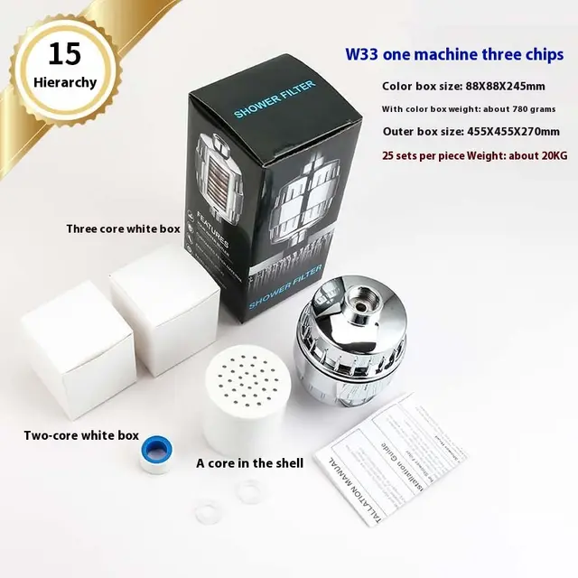 15 level Shower Head Dechlorine Bathing Machine Shower Softening Water Purifier Shower Filter Shower Filter W33 1 Machine 3 Core - Shop at LoveMi