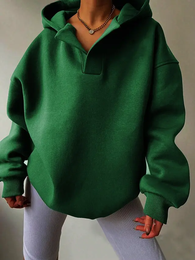 Women's Solid Color Hoodies Long Sleeve Hooded Solid Color Loose Sweater Army Green - Shop at LoveMi