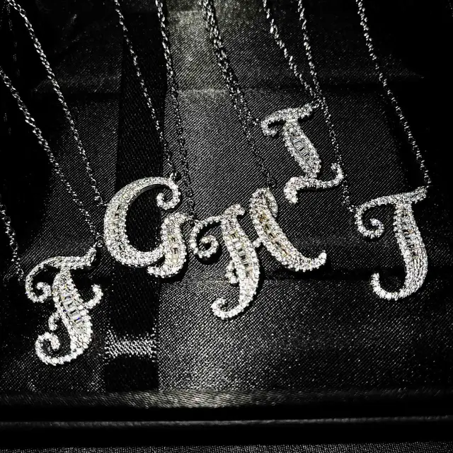 French English Letter Pendant 26 Letters T Square Full Diamond Necklace Iletter Necklace - Shop at LoveMi