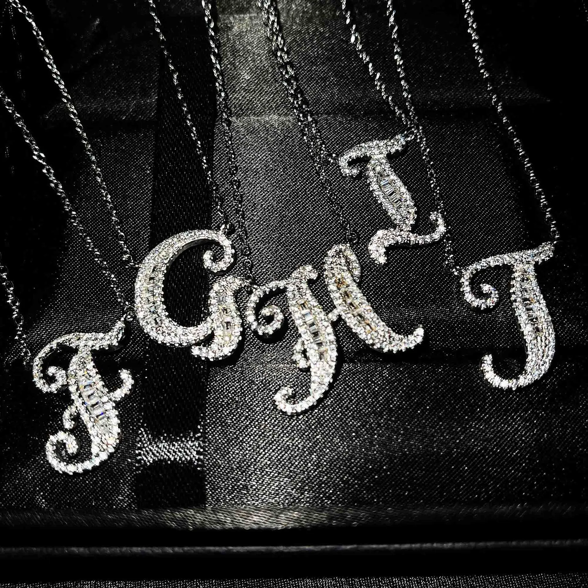 French English Letter Pendant 26 Letters T Square Full Diamond Necklace - Iletter Necklace