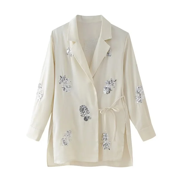 Summer Sequins Shirt Jacket Bead Decoration High waisted Trousers White Jacket - Shop at LoveMi