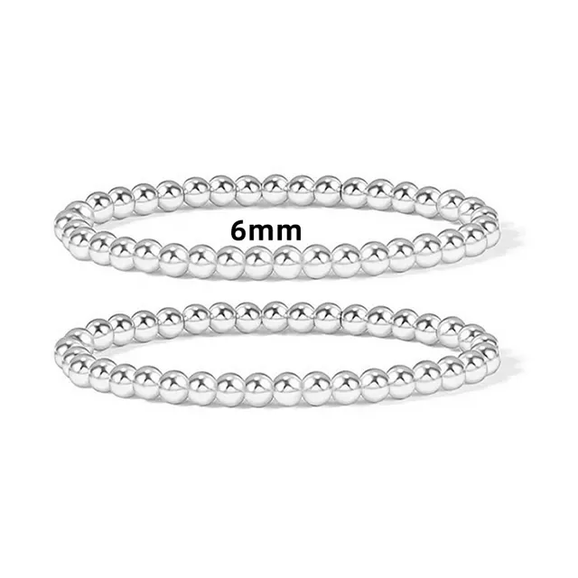 Beach Style Geometric CCB Elastic Bracelet Simple All match Silver 2 Piece 6Mm - Shop at LoveMi