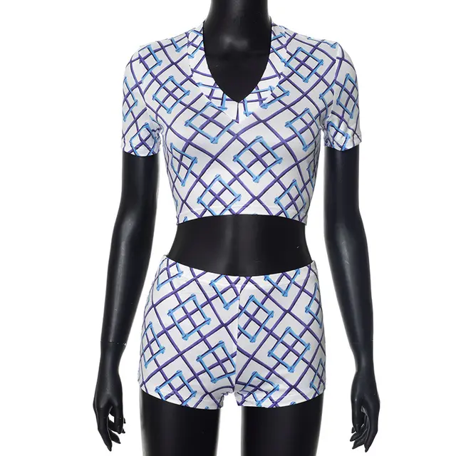 European American Fashion Floral Print V neck Top High Waist Shorts Casual Suit White - Shop at LoveMi