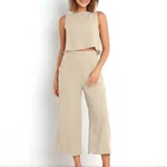 Sleeveless Vest Cropped Wide-leg Pants Suit - Color No 18 - View 1
