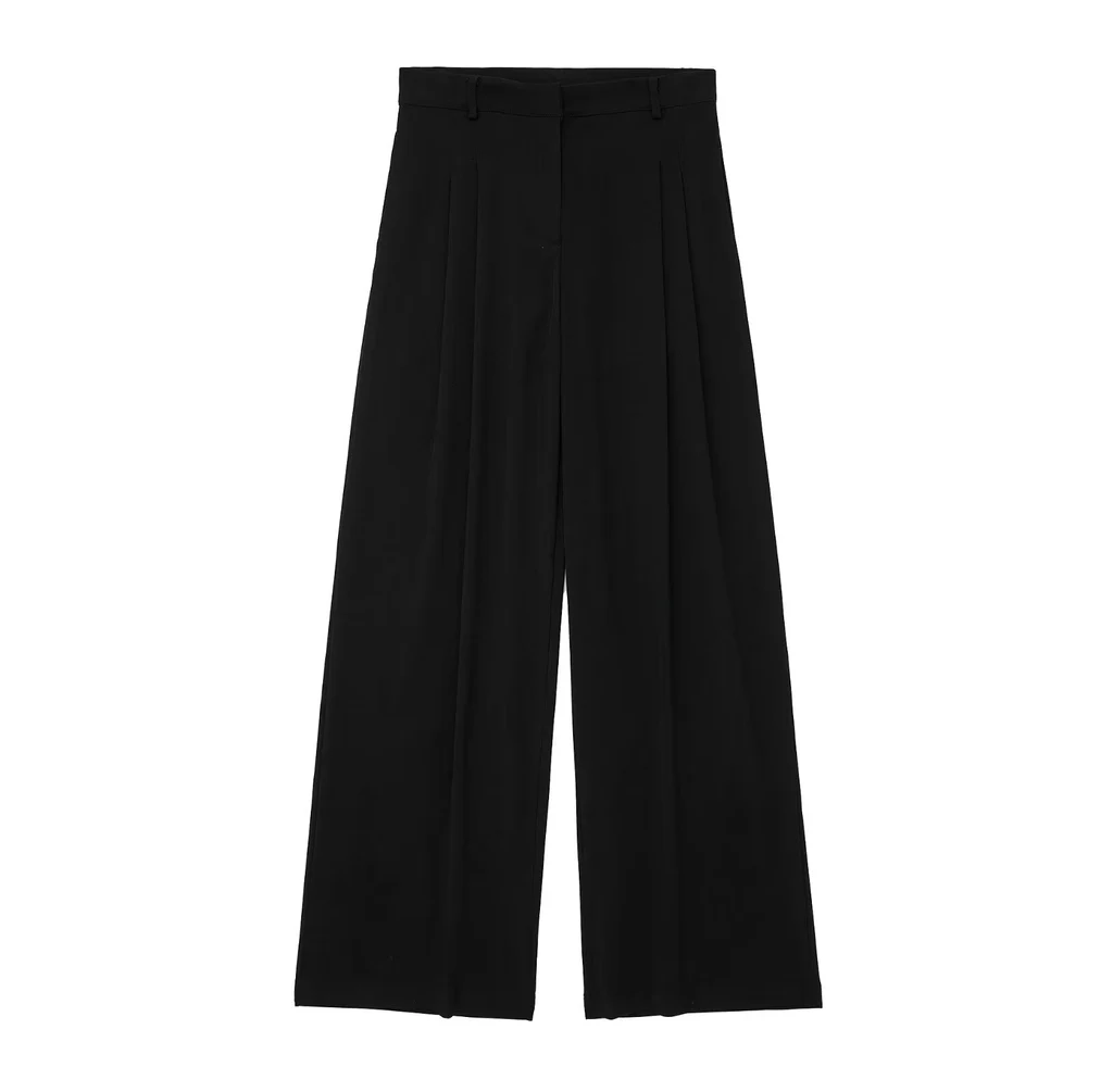 European And American Style Pleated Wide Leg Pants Backless Hanging Collar Vest - Black Pants