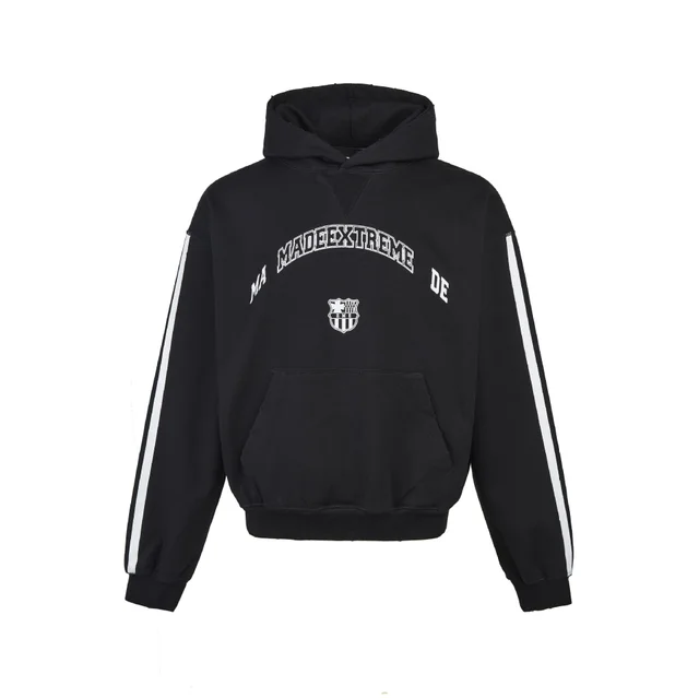 Heavy Terry Hook Retro Alphabet Loose Sports And Leisure Hooded Sweater Black - Shop at LoveMi