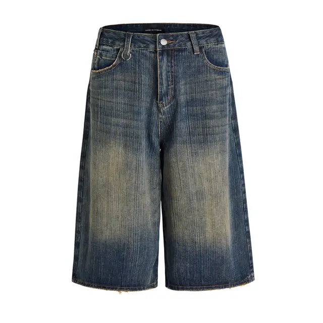 Wide Leg Cropped Jeans Summer Retro Washed Distressed Straight Blue - Shop at LoveMi