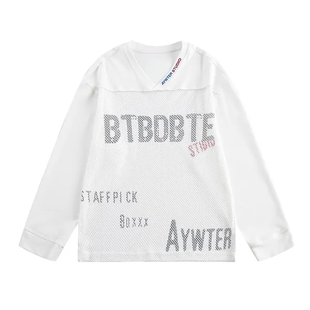 See through Mesh Stitching Long Sleeve Men's And Women's Sports Loose White - Shop at LoveMi
