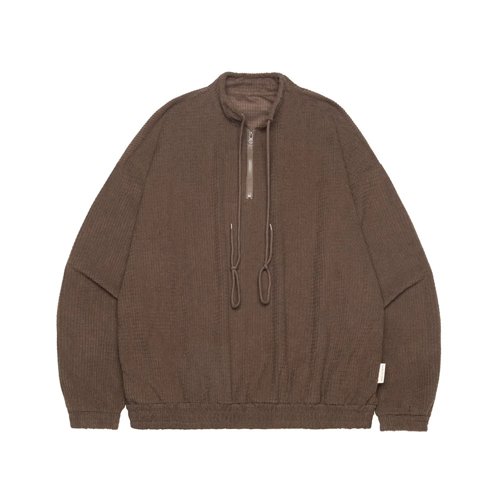 American High Street Half Zipper Drawstring Design Round Neck Sweater - Brown