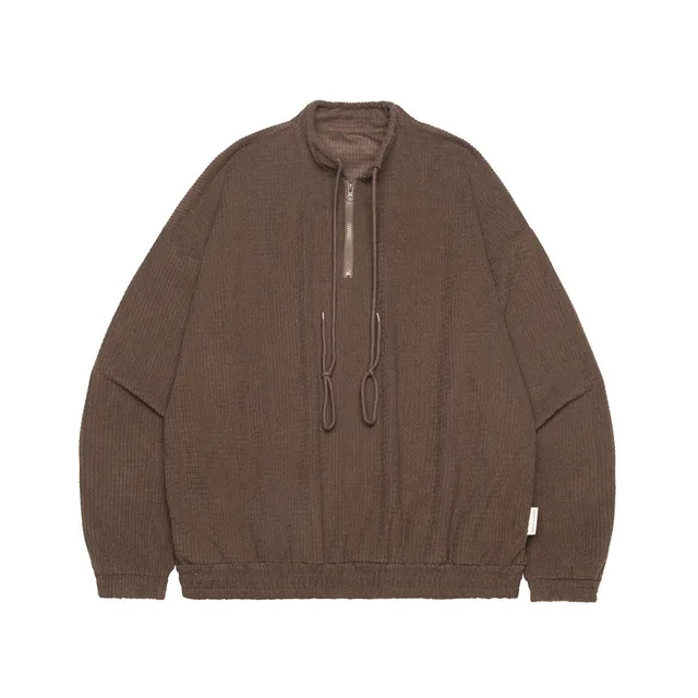 American High Street Half Zipper Drawstring Design Round Neck Sweater Brown - Shop at LoveMi