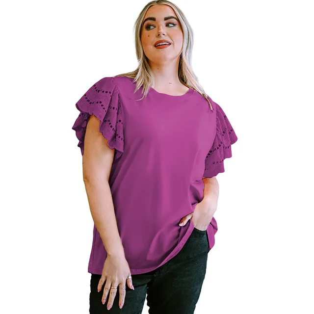 Female Lace Hollow Out Versatile Casual Short Sleeved Shirt Style108 - Shop at LoveMi
