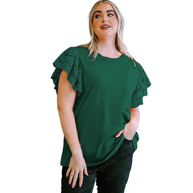 Female Lace Hollow Out Versatile Casual Short Sleeved Shirt Style109 - Shop at LoveMi