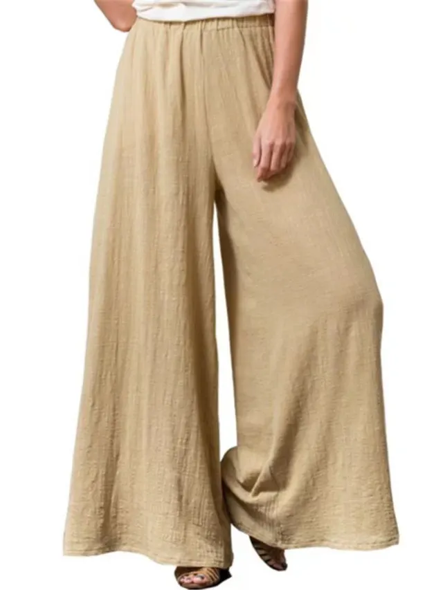 Women's Cotton And Linen Loose Wide leg Pants Oversized Casual Trousers Khaki - Shop at LoveMi