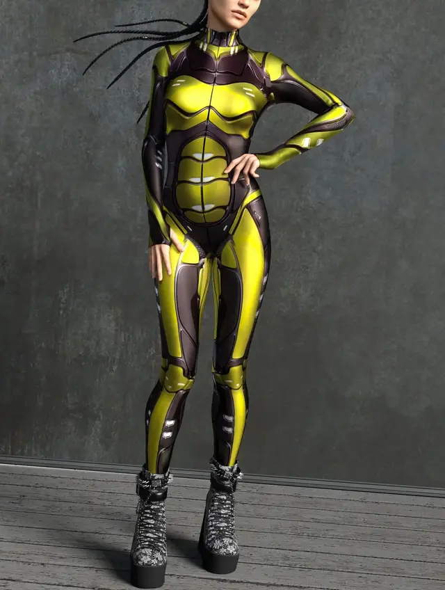 New Women's Printed Muscle Mecha Colorful Clothing Golden Mecha Jumpsuit - Shop at LoveMi