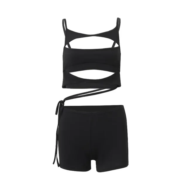 Sexy Cutout Tight Braces Top Street Hip Shorts Suit Black - Shop at LoveMi