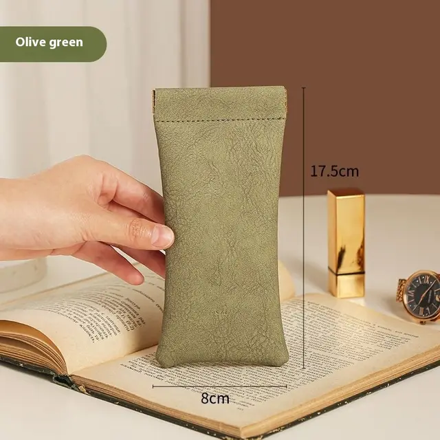 Automatic Closed Simple Portable Leather Sunglasses Storage Bag Olive Green - Shop at LoveMi