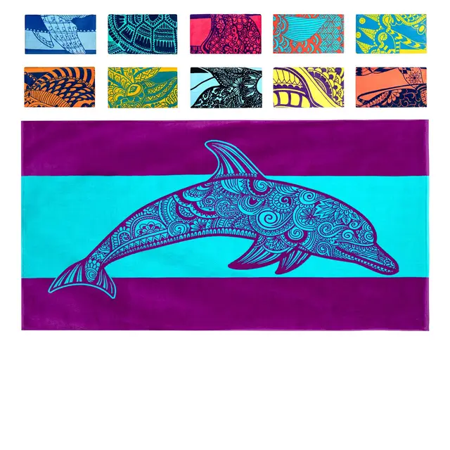 Turtle Pattern Cross border Marine Life Dolphin Conch Blue Tropical Fish Beach Towel Al221012232 - Shop at LoveMi