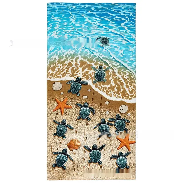 Turtle Pattern Cross border Marine Life Dolphin Conch Blue Tropical Fish Beach Towel Al221012233 - Shop at LoveMi
