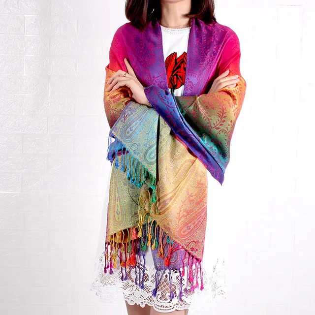 Tassel Jacquard Cotton Linen Large Scarf Air Conditioning Shawl Rose Red - Shop at LoveMi