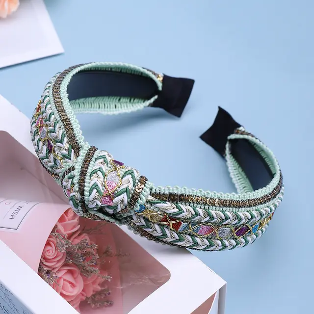 Fabric Knotted Hair Accessories Bohemian Woven Headband Green - Shop at LoveMi