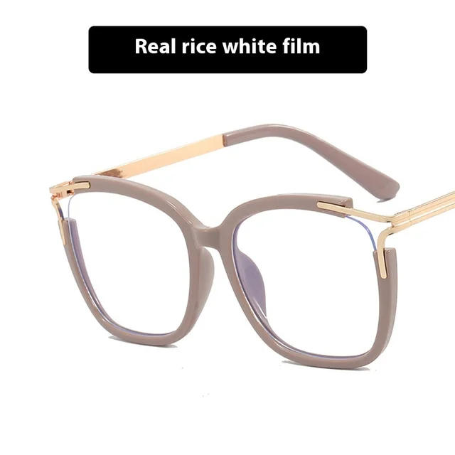 Square Cat Eye Hollow Glasses Frame Solid Rice Transparent Lens - Shop at LoveMi